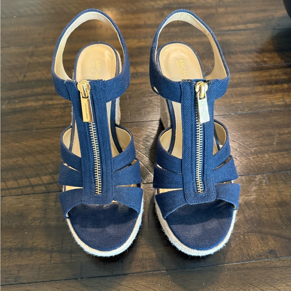 MICHAEL Michael Kors Navy Sandals with Gold Zipper